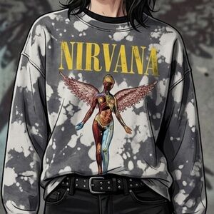 NIRVANA Black and White Tie-Dye Sweatshirt EUC